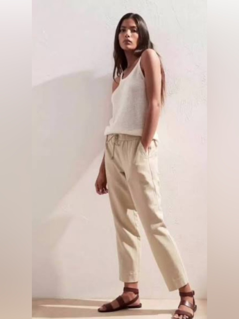 Banana Republic Hayden Neutral Drawstring Ankle Slit Pants size 10